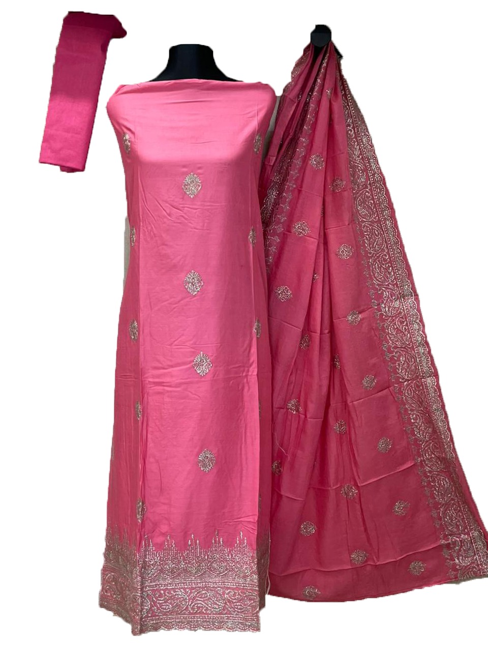 New Gorgeous Unstitched Ambroidary Cotton Three Piece dress For Women